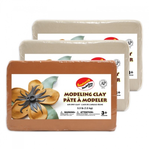 Sandtastik® Air Dry Modeling Clay Assortment, 3.3 lb (1.5 kg), 3/Pack: (2) White, (1) Terracotta